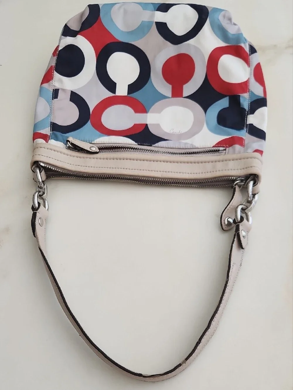 Coach Multicolor Circle-Print Shoulder Bag with Cream Trim